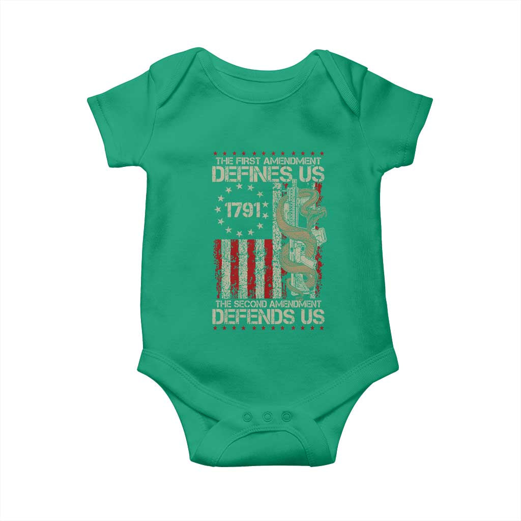 The First Amendment Defines Us The Second Defend Us Baby Onesie Vintage American Flag TS11 Irish Green Print Your Wear