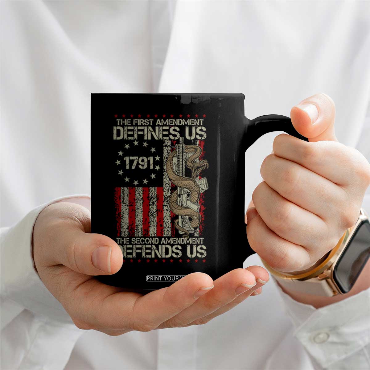 The First Amendment Defines Us The Second Defend Us Coffee Mug Vintage American Flag TS11 Print Your Wear
