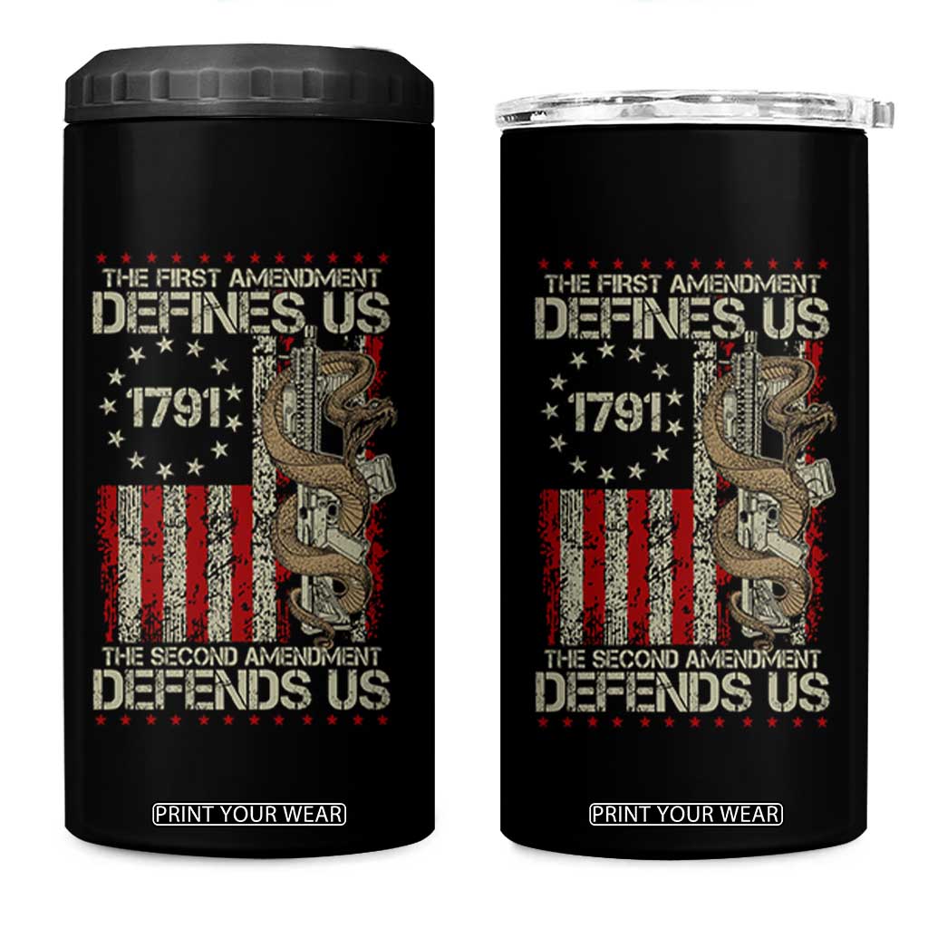 The First Amendment Defines Us The Second Defend Us 4 in 1 Can Cooler Tumbler Vintage American Flag TS11 One Size: 16 oz Black Print Your Wear