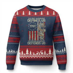 The First Amendment Defines Us The Second Defend Us Ugly Christmas Sweater Vintage American Flag - Print Your Wear