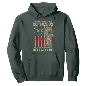 The First Amendment Defines Us The Second Defend Us Hoodie Vintage American Flag TS11 Dark Forest Green Print Your Wear