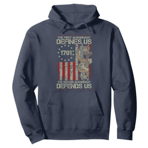 The First Amendment Defines Us The Second Defend Us Hoodie Vintage American Flag TS11 Navy Print Your Wear