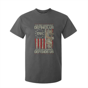 The First Amendment Defines Us The Second Defend Us T Shirt For Kid Vintage American Flag TS11 Dark Heather Print Your Wear