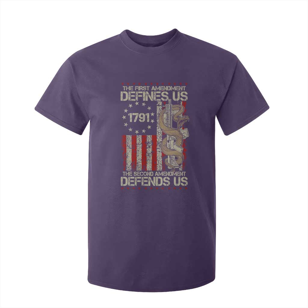 The First Amendment Defines Us The Second Defend Us T Shirt For Kid Vintage American Flag TS11 Purple Print Your Wear
