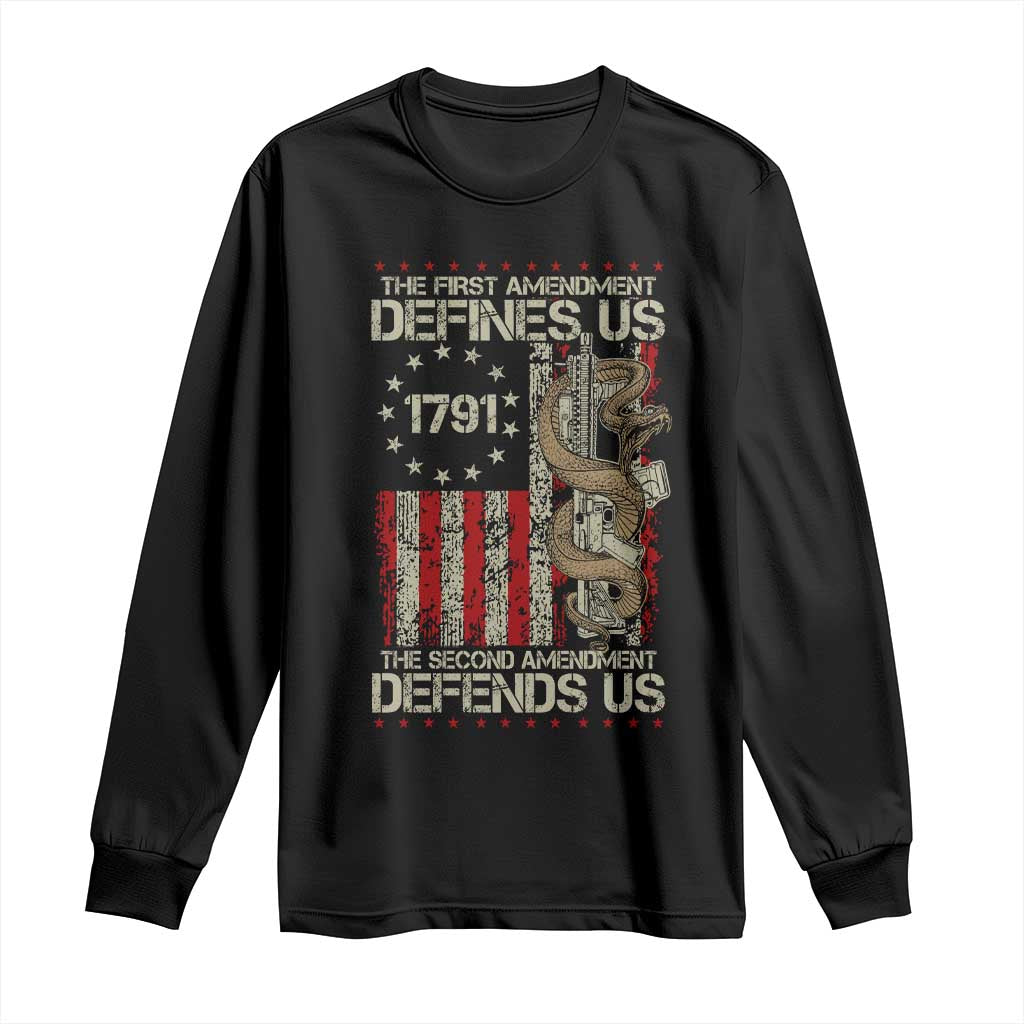 The First Amendment Defines Us The Second Defend Us Long Sleeve Shirt Vintage American Flag TS11 Black Print Your Wear