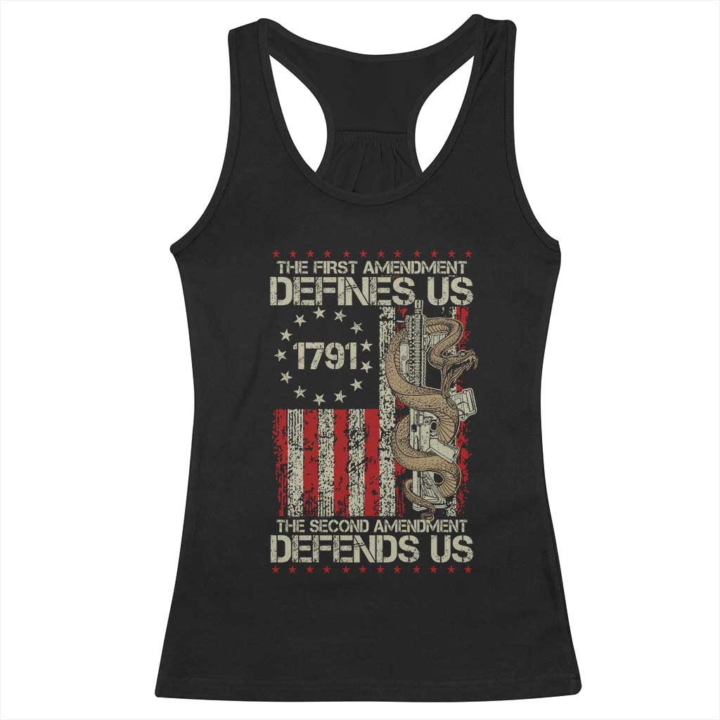The First Amendment Defines Us The Second Defend Us Racerback Tank Top Vintage American Flag TS11 Black Print Your Wear