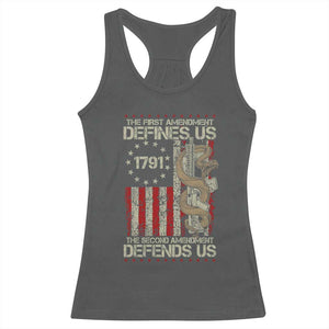 The First Amendment Defines Us The Second Defend Us Racerback Tank Top Vintage American Flag TS11 Dark Heather Print Your Wear