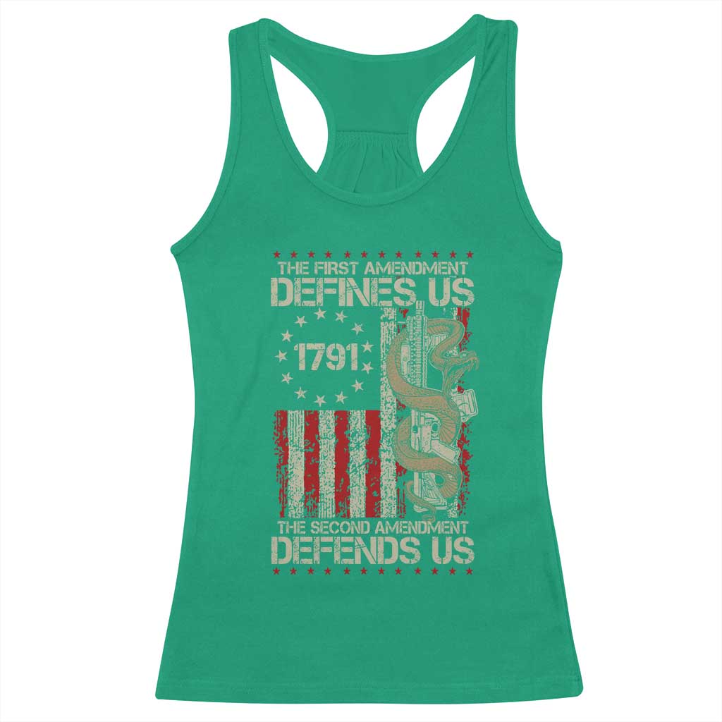 The First Amendment Defines Us The Second Defend Us Racerback Tank Top Vintage American Flag TS11 Irish Green Print Your Wear