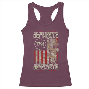 The First Amendment Defines Us The Second Defend Us Racerback Tank Top Vintage American Flag TS11 Maroon Print Your Wear