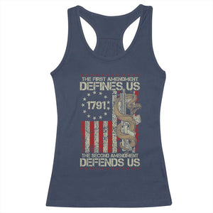The First Amendment Defines Us The Second Defend Us Racerback Tank Top Vintage American Flag TS11 Navy Print Your Wear