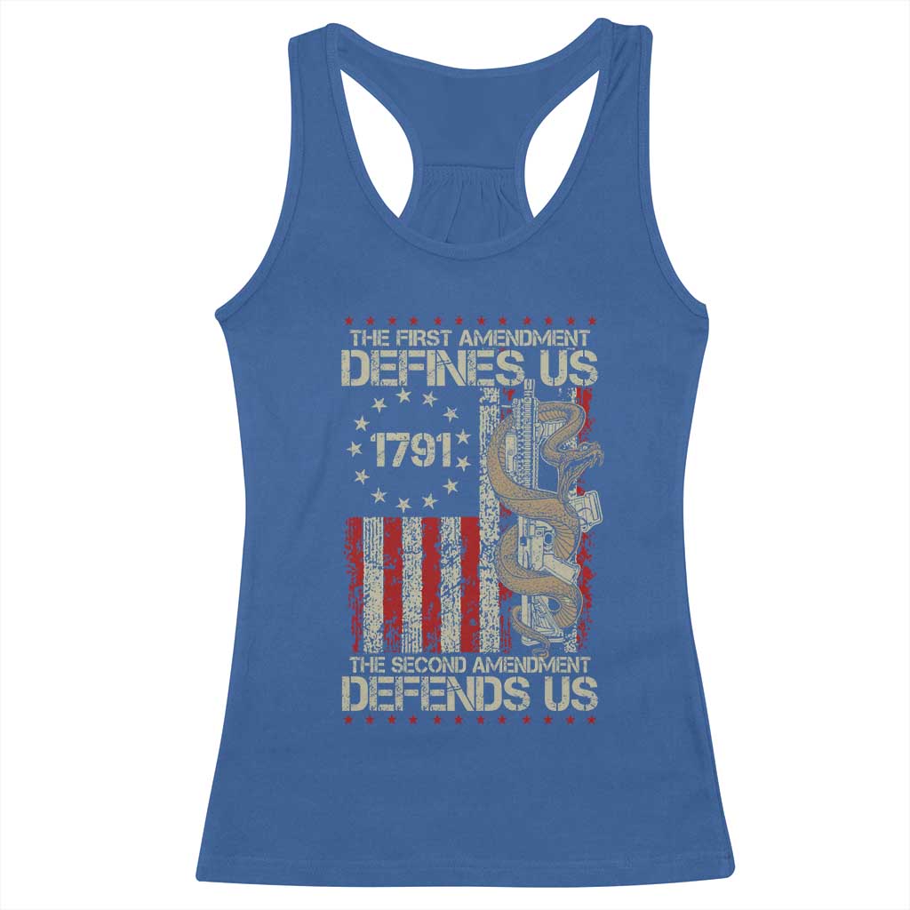 The First Amendment Defines Us The Second Defend Us Racerback Tank Top Vintage American Flag TS11 Royal Blue Print Your Wear
