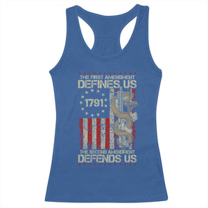 The First Amendment Defines Us The Second Defend Us Racerback Tank Top Vintage American Flag TS11 Royal Blue Print Your Wear