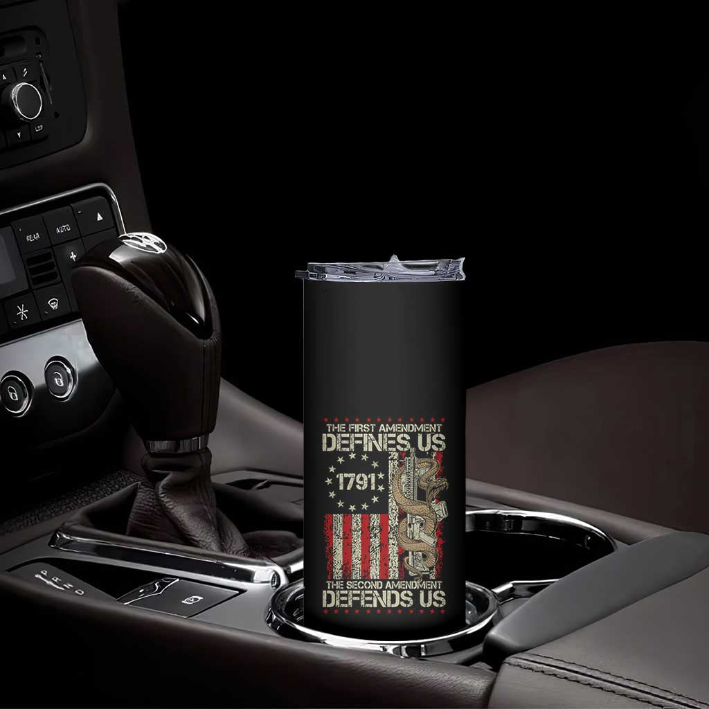 The First Amendment Defines Us The Second Defend Us Skinny Tumbler Vintage American Flag TS11 Print Your Wear
