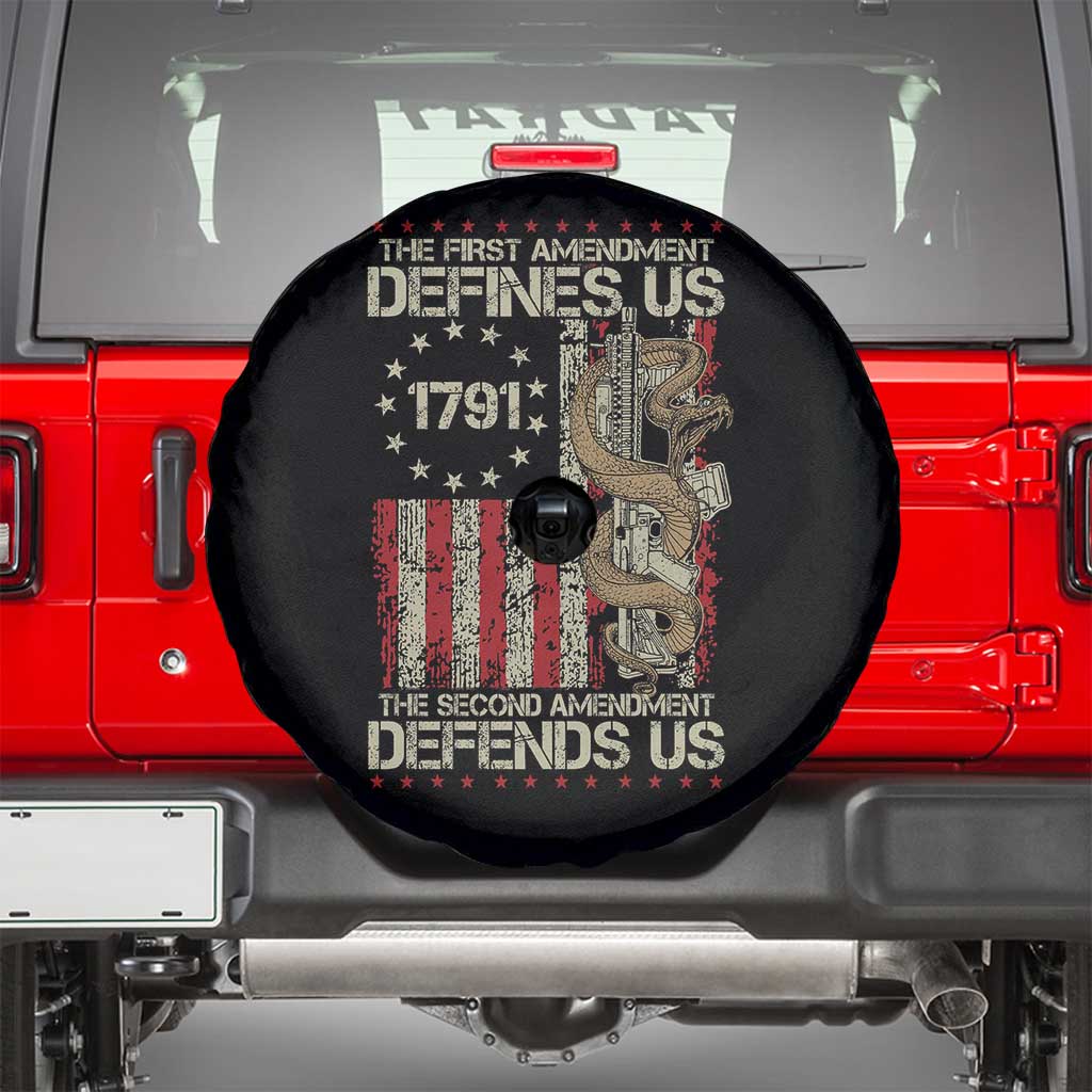 The First Amendment Defines Us The Second Defend Us Spare Tire Cover Vintage American Flag TS11 Black Print Your Wear