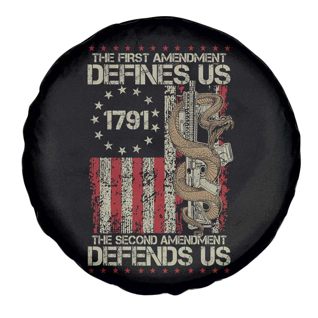The First Amendment Defines Us The Second Defend Us Spare Tire Cover Vintage American Flag TS11 Print Your Wear