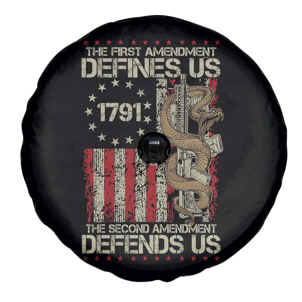 The First Amendment Defines Us The Second Defend Us Spare Tire Cover Vintage American Flag TS11 Print Your Wear