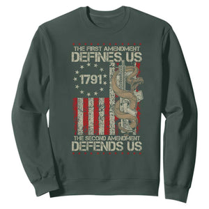 The First Amendment Defines Us The Second Defend Us Sweatshirt Vintage American Flag TS11 Dark Forest Green Print Your Wear