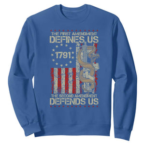 The First Amendment Defines Us The Second Defend Us Sweatshirt Vintage American Flag TS11 Royal Blue Print Your Wear