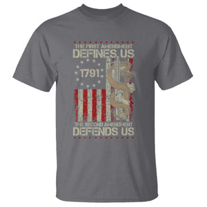 The First Amendment Defines Us The Second Defend Us T Shirt Vintage American Flag TS11 Charcoal Print Your Wear