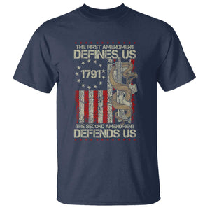 The First Amendment Defines Us The Second Defend Us T Shirt Vintage American Flag TS11 Navy Print Your Wear