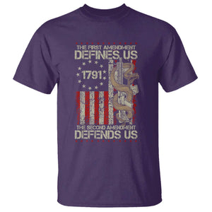 The First Amendment Defines Us The Second Defend Us T Shirt Vintage American Flag TS11 Purple Print Your Wear