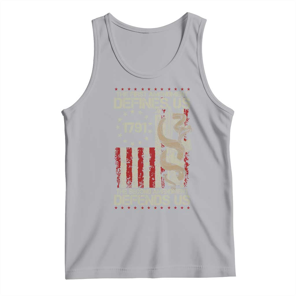 The First Amendment Defines Us The Second Defend Us Tank Top Vintage American Flag TS11 Athletic Heather Print Your Wear