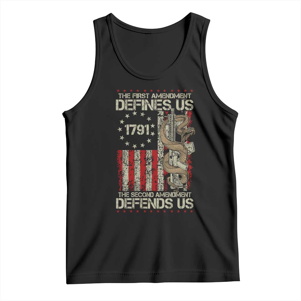 The First Amendment Defines Us The Second Defend Us Tank Top Vintage American Flag TS11 Black Print Your Wear