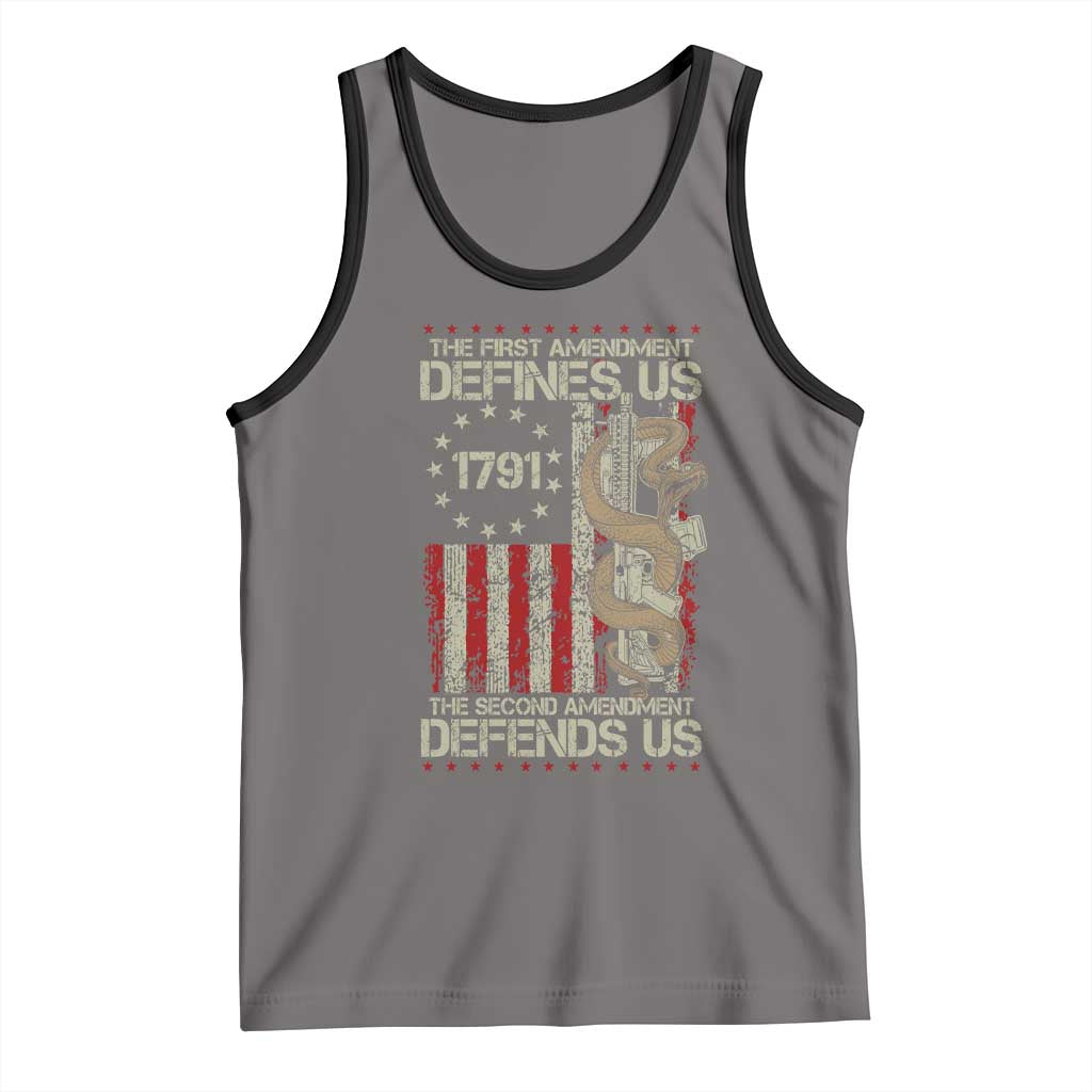 The First Amendment Defines Us The Second Defend Us Tank Top Vintage American Flag TS11 Deep Heather Black Print Your Wear