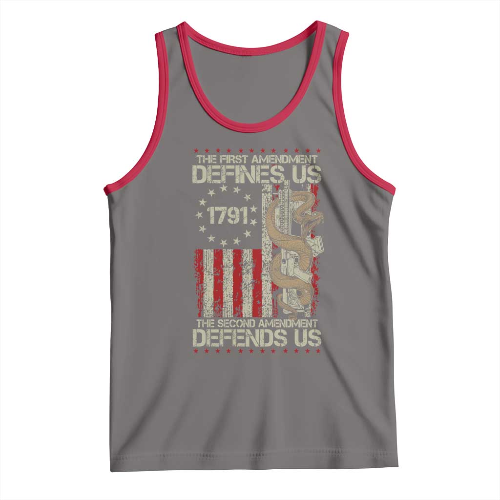 The First Amendment Defines Us The Second Defend Us Tank Top Vintage American Flag TS11 Deep Heather Red Print Your Wear