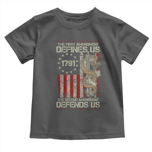 The First Amendment Defines Us The Second Defend Us Toddler T Shirt Vintage American Flag TS11 Dark Heather Print Your Wear