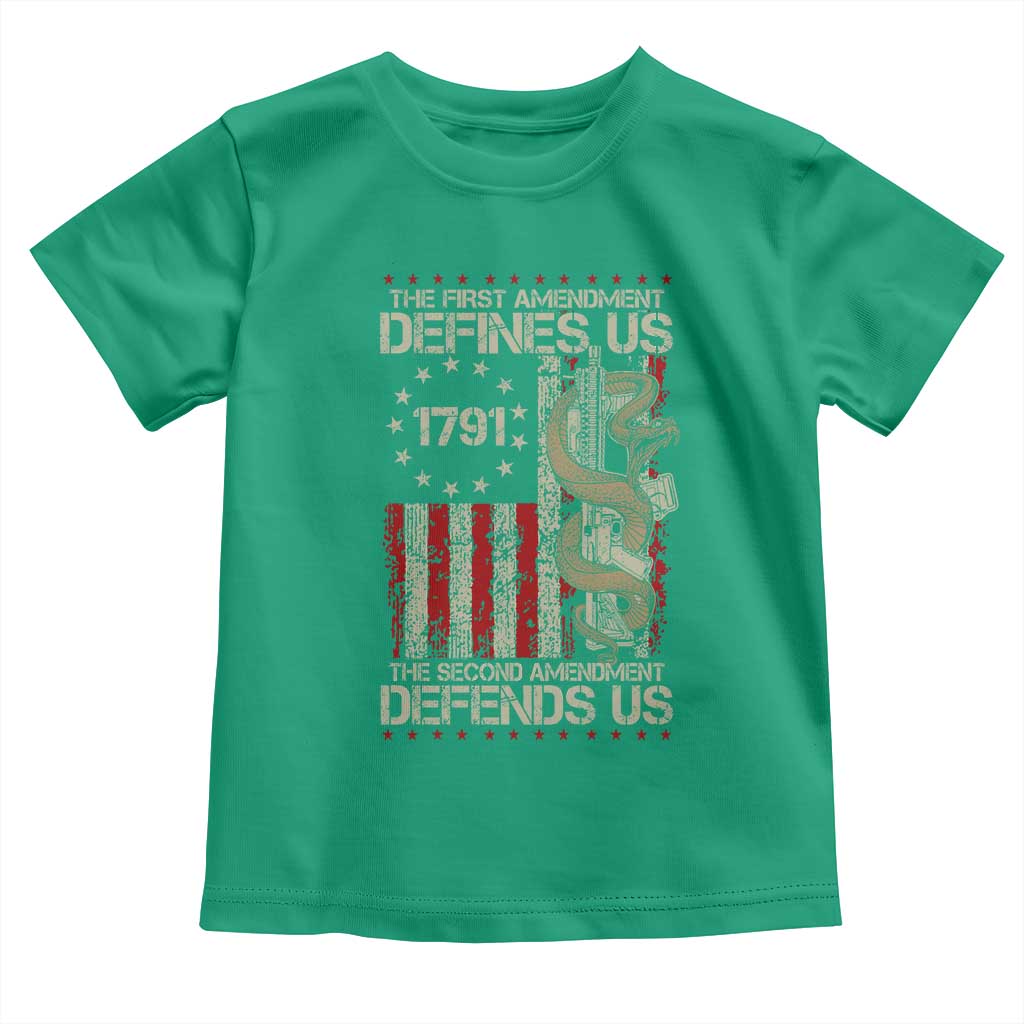 The First Amendment Defines Us The Second Defend Us Toddler T Shirt Vintage American Flag TS11 Irish Green Print Your Wear