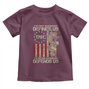 The First Amendment Defines Us The Second Defend Us Toddler T Shirt Vintage American Flag TS11 Maroon Print Your Wear