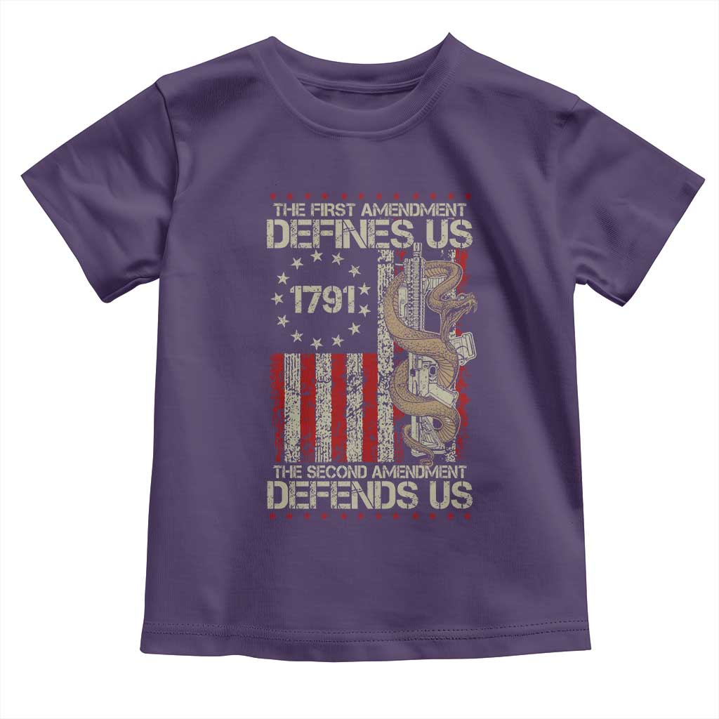 The First Amendment Defines Us The Second Defend Us Toddler T Shirt Vintage American Flag TS11 Purple Print Your Wear