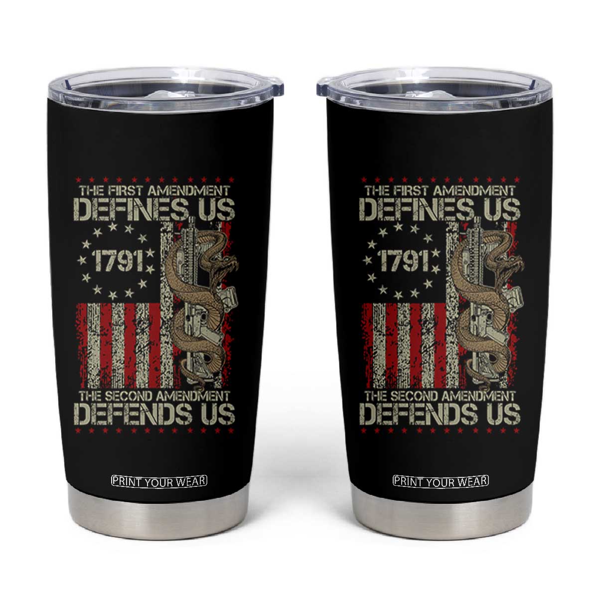 The First Amendment Defines Us The Second Defend Us Tumbler Cup Vintage American Flag TS11 Black Print Your Wear