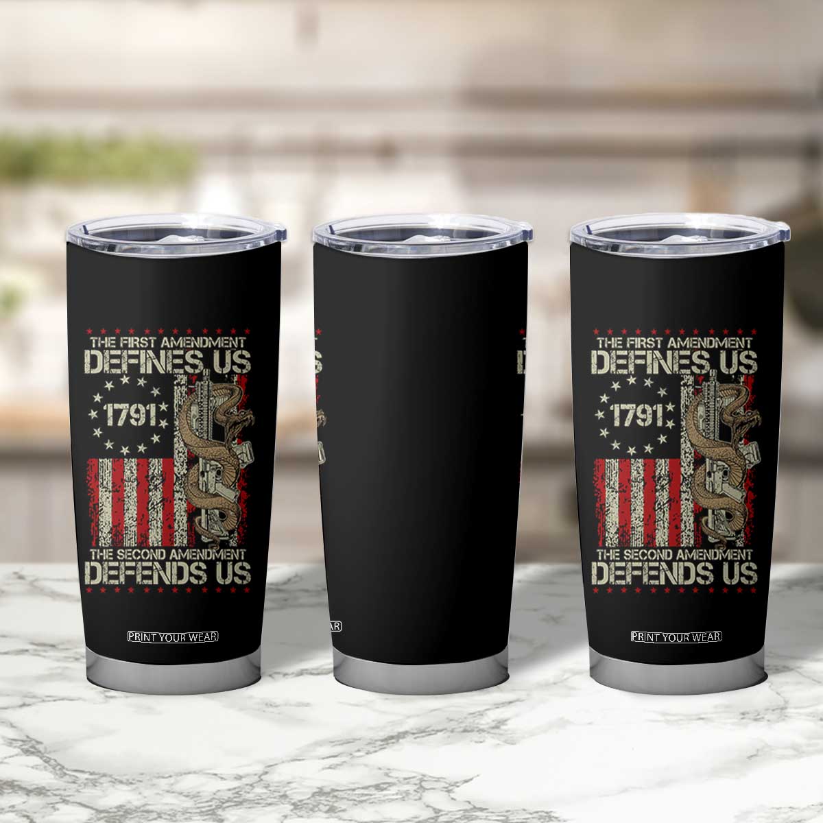 The First Amendment Defines Us The Second Defend Us Tumbler Cup Vintage American Flag TS11 Print Your Wear