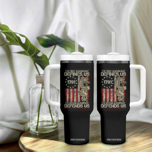 The First Amendment Defines Us The Second Defend Us Tumbler With Handle Vintage American Flag TS11 Print Your Wear