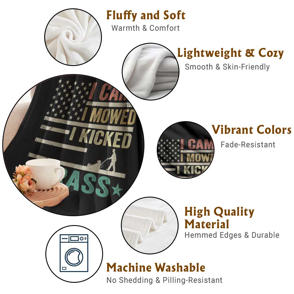 Funny I Came I Mowed I Kicked Grass Throw Blanket Lawn Mowing Gardener TS11 Print Your Wear