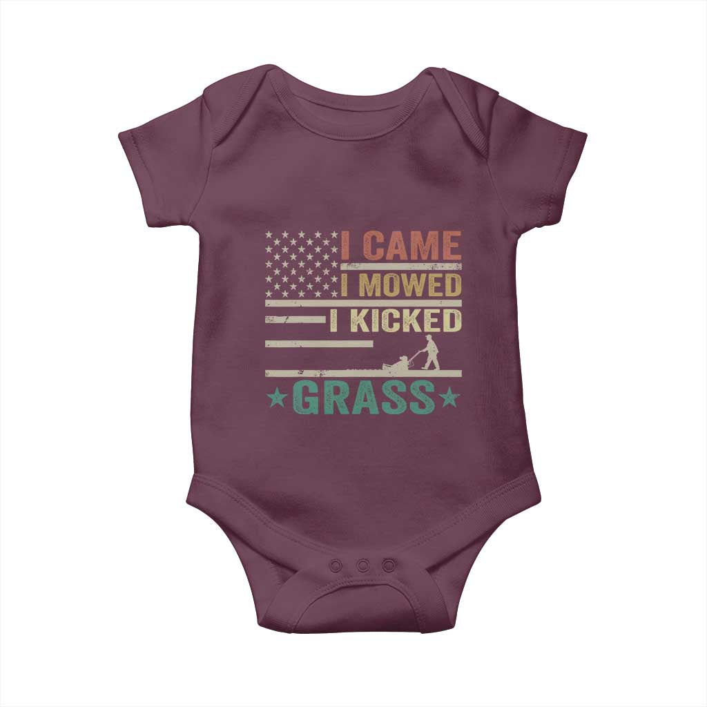 Funny I Came I Mowed I Kicked Grass Baby Onesie Lawn Mowing Gardener TS11 Maroon Print Your Wear