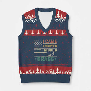 Funny I Came I Mowed I Kicked Grass V-Neck Knit Sweater Vest Lawn Mowing Gardener TS11 Navy Red Print Your Wear