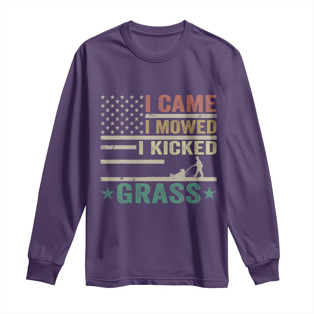 Funny I Came I Mowed I Kicked Grass Long Sleeve Shirt Lawn Mowing Gardener TS11 Purple Print Your Wear