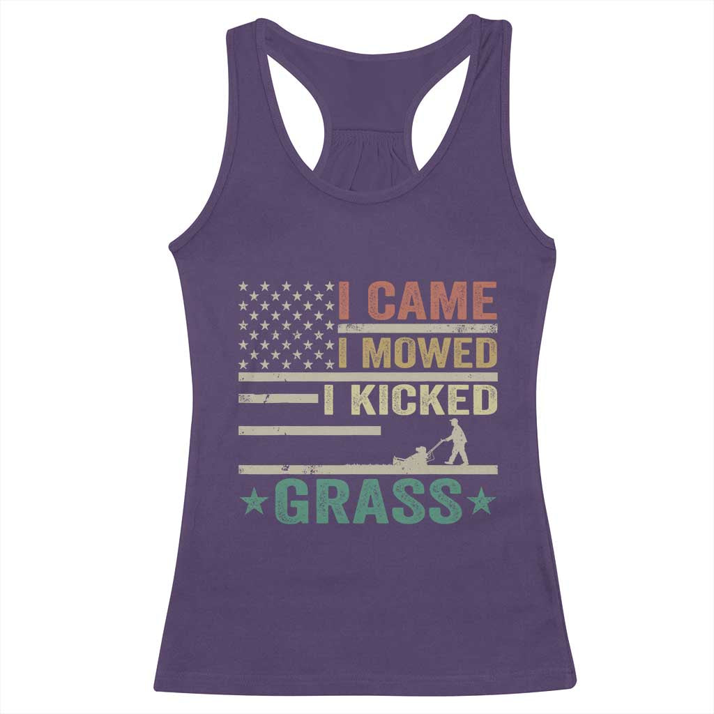 Funny I Came I Mowed I Kicked Grass Racerback Tank Top Lawn Mowing Gardener TS11 Purple Print Your Wear