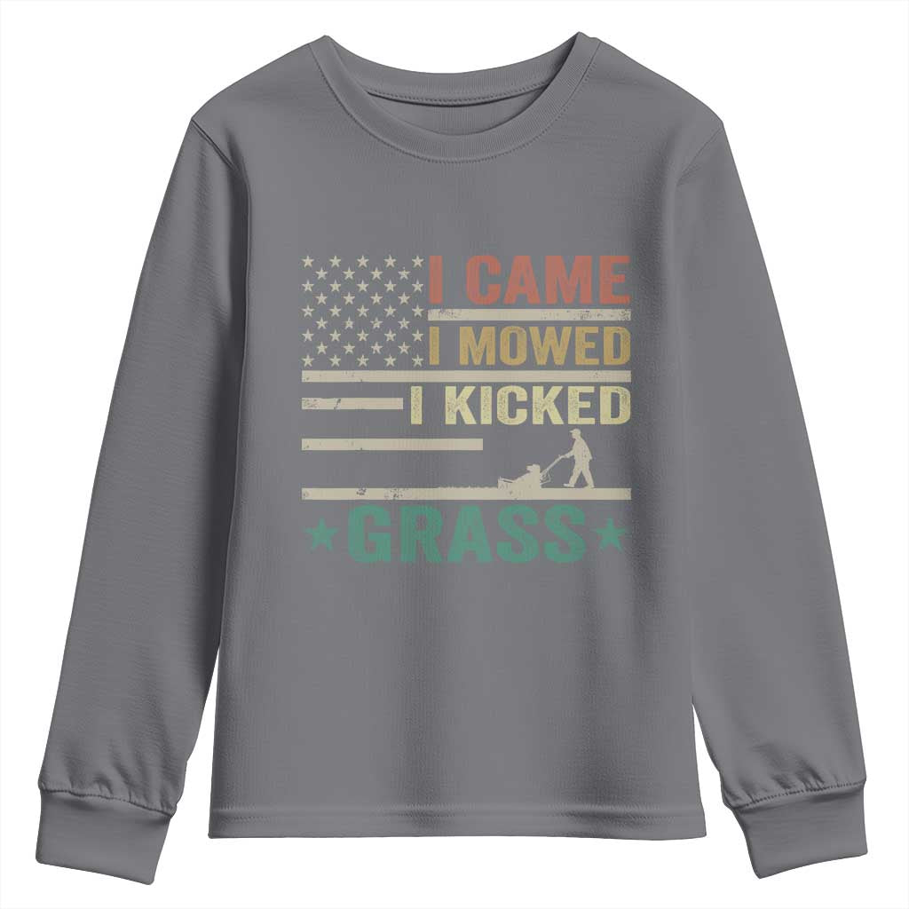 Funny I Came I Mowed I Kicked Grass Youth Sweatshirt Lawn Mowing Gardener TS11 Charcoal Print Your Wear