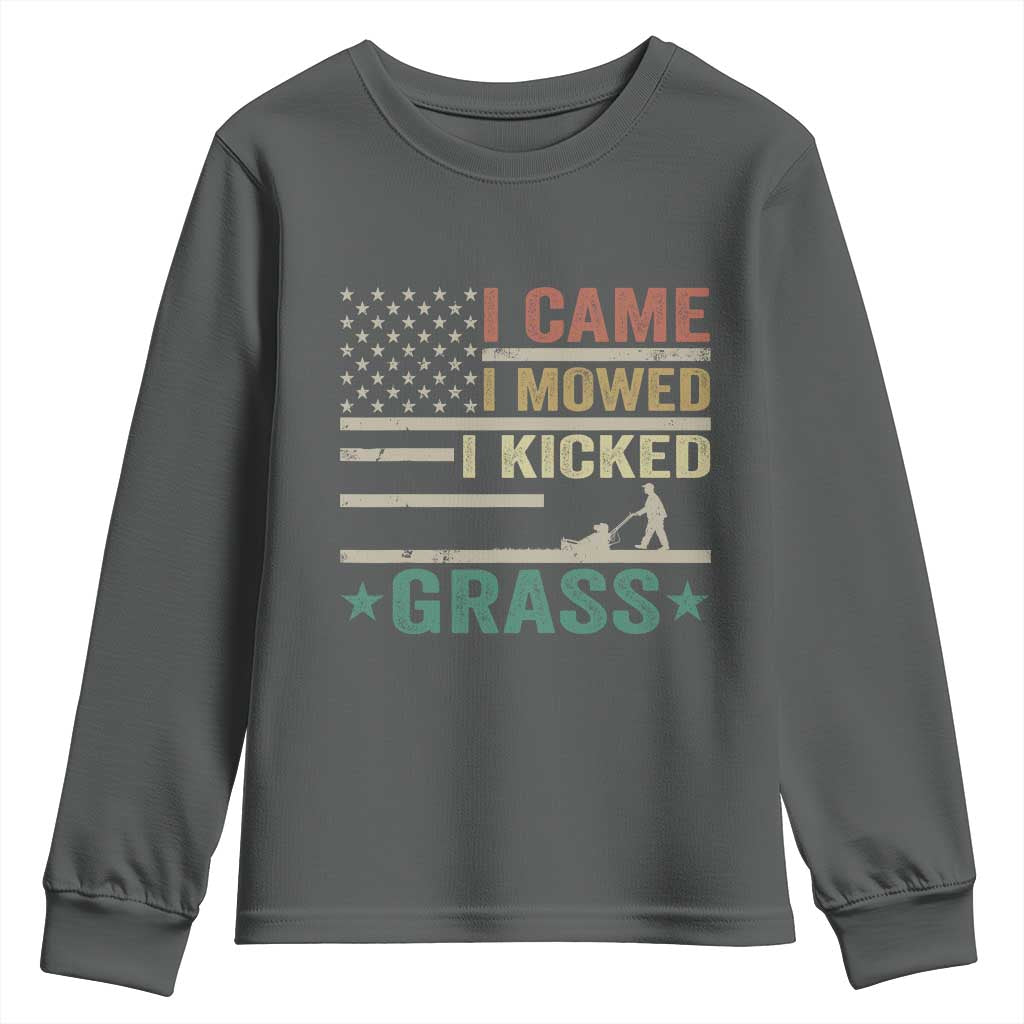 Funny I Came I Mowed I Kicked Grass Youth Sweatshirt Lawn Mowing Gardener TS11 Dark Heather Print Your Wear