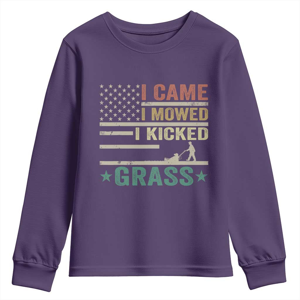 Funny I Came I Mowed I Kicked Grass Youth Sweatshirt Lawn Mowing Gardener TS11 Purple Print Your Wear