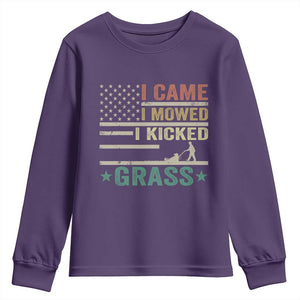 Funny I Came I Mowed I Kicked Grass Youth Sweatshirt Lawn Mowing Gardener TS11 Purple Print Your Wear