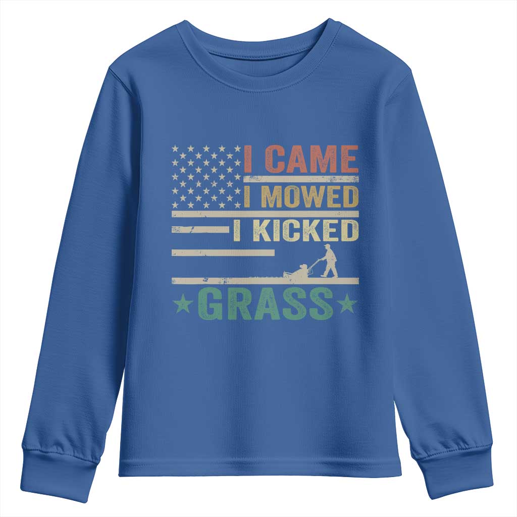 Funny I Came I Mowed I Kicked Grass Youth Sweatshirt Lawn Mowing Gardener TS11 Royal Blue Print Your Wear