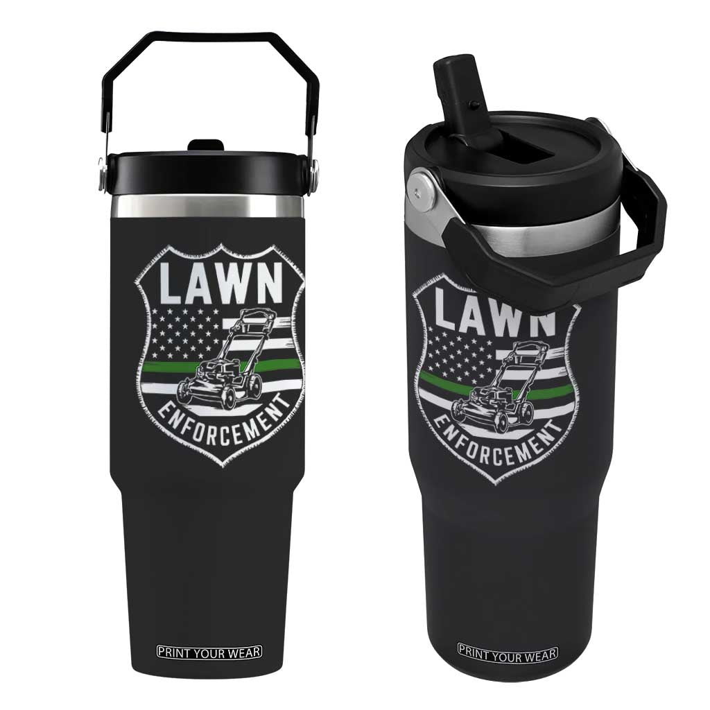 Funny Lawn Enforcement Flip Straw Tumbler Gardening Lawn Mower American Flag TS11 One Size: 30 oz Black Print Your Wear