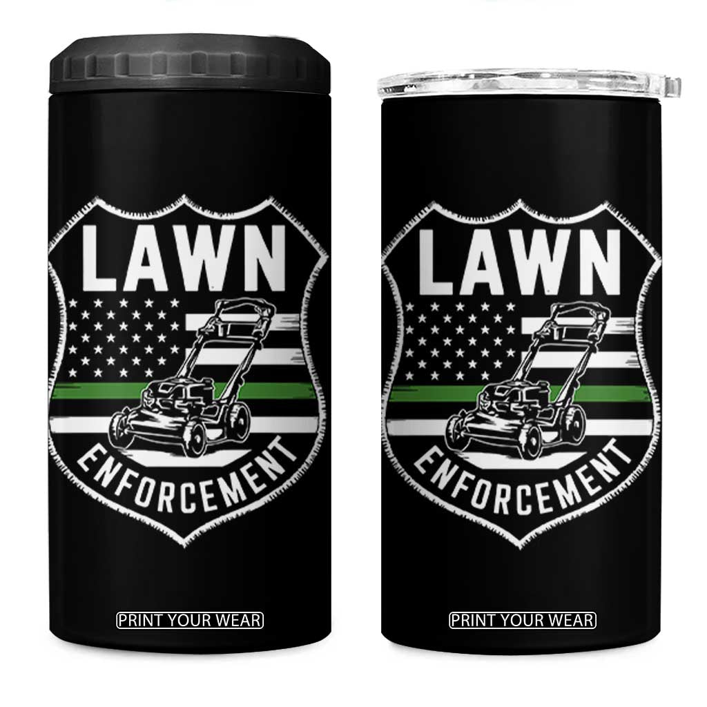 Funny Lawn Enforcement 4 in 1 Can Cooler Tumbler Gardening Lawn Mower American Flag TS11 One Size: 16 oz Black Print Your Wear