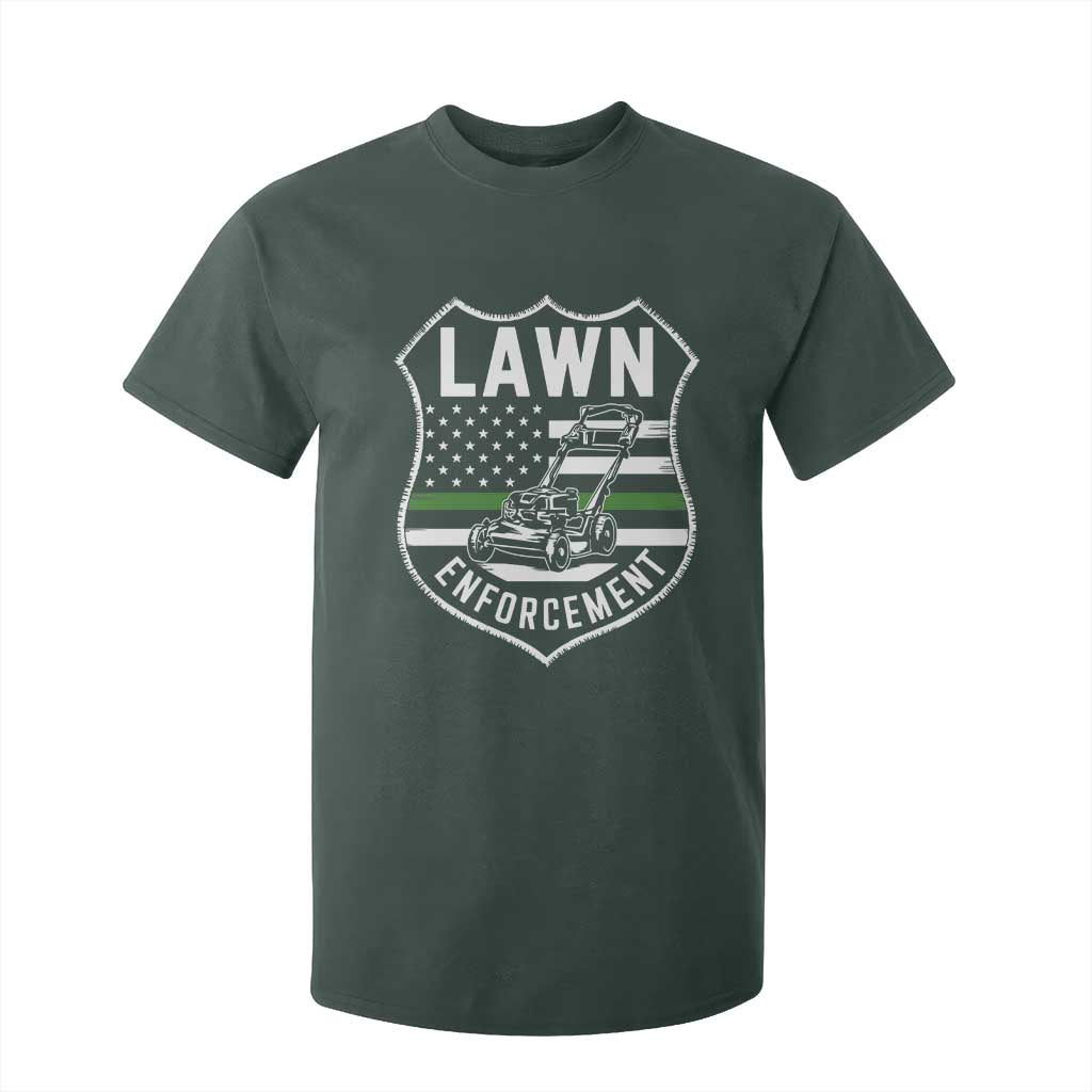 Funny Lawn Enforcement T Shirt For Kid Gardening Lawn Mower American Flag TS11 Dark Forest Green Print Your Wear