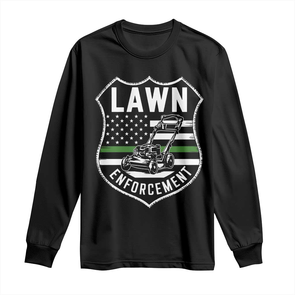 Funny Lawn Enforcement Long Sleeve Shirt Gardening Lawn Mower American Flag TS11 Black Print Your Wear